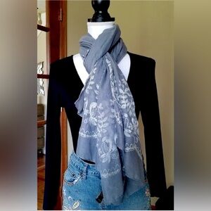 Gray Ethnic Embroidered Oversized Scarf NWOT